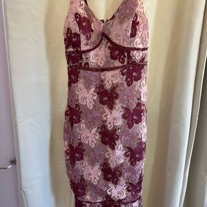 Elegant Pink and Burgundy Lace Dress